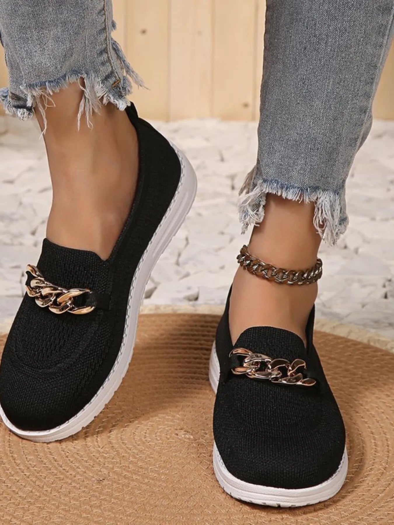 Chain Detail Mesh Slip-Ons - Velora Luxury Fashion