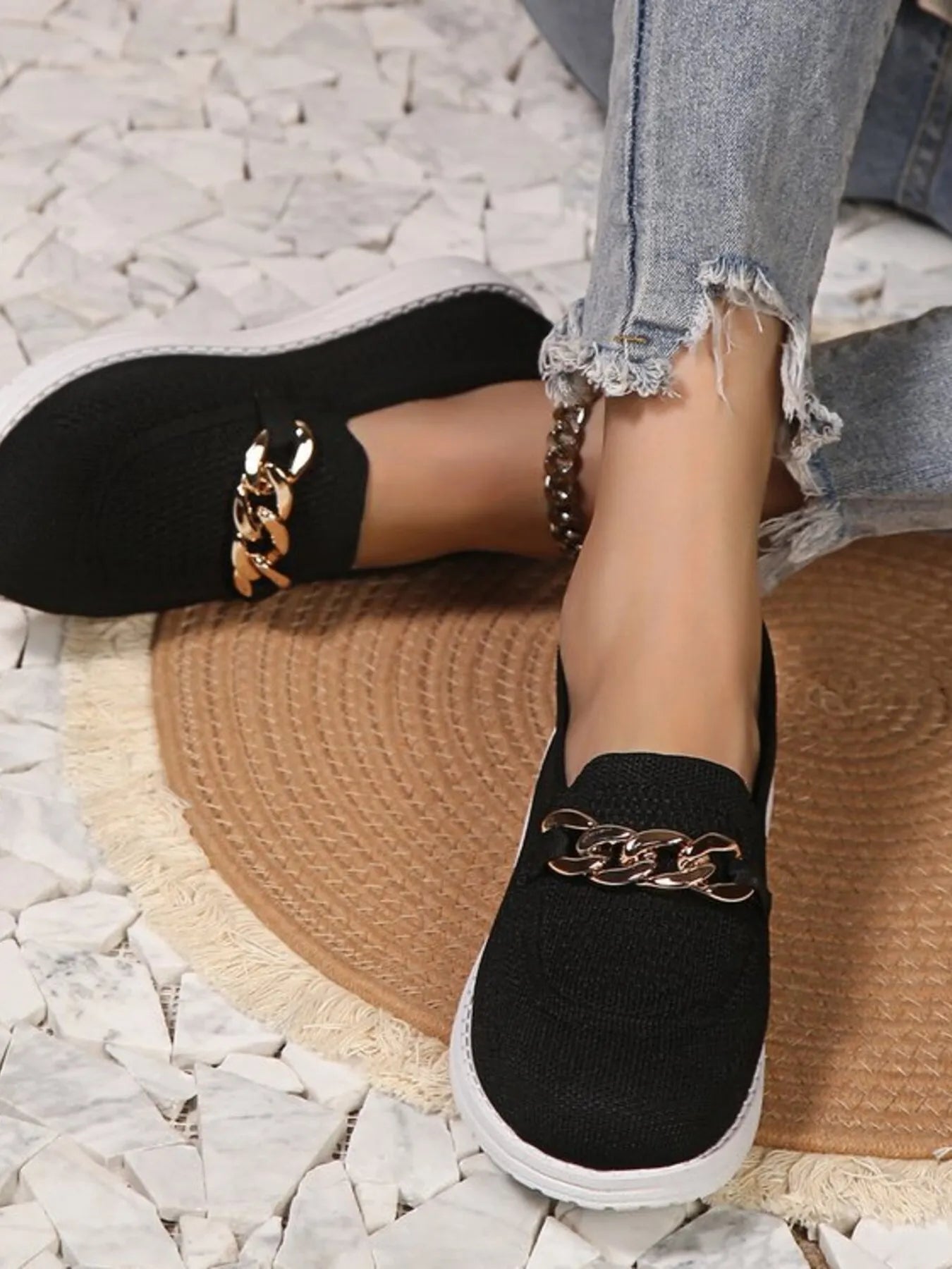 Chain Detail Mesh Slip-Ons - Velora Luxury Fashion