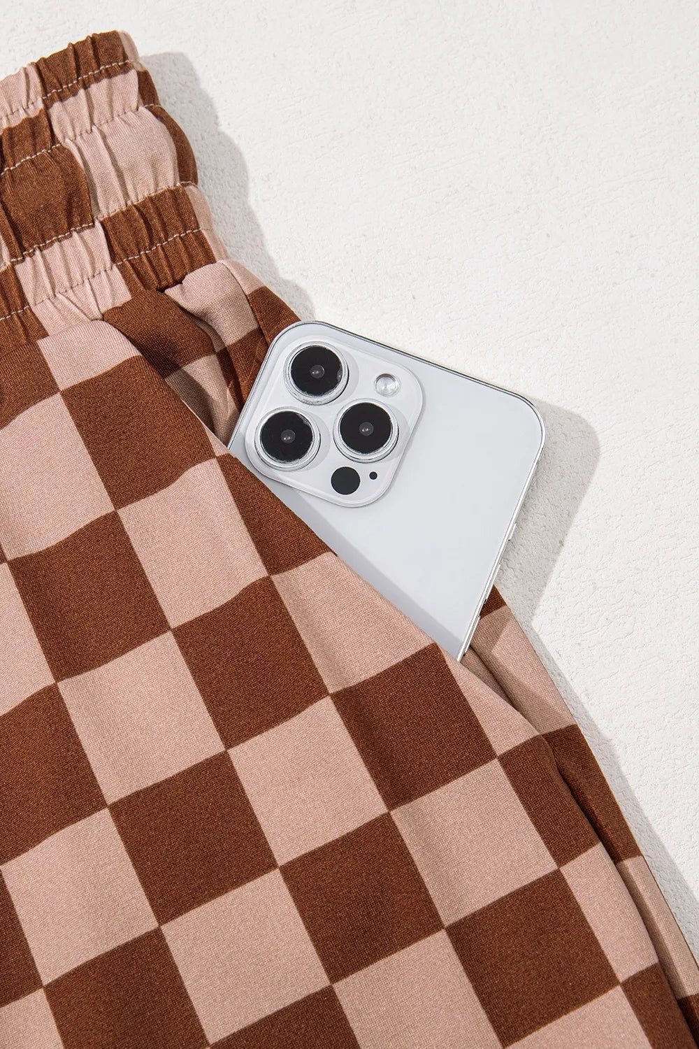 Checkered Elastic High Waist Loose Casual Pants - Velora Luxury Fashion