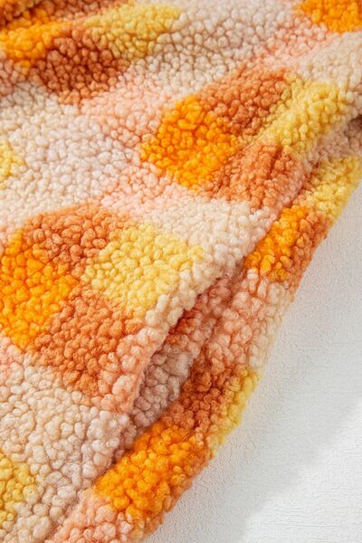 Checkered Long Sleeve Sherpa Hooded Jacket - Velora Luxury Fashion