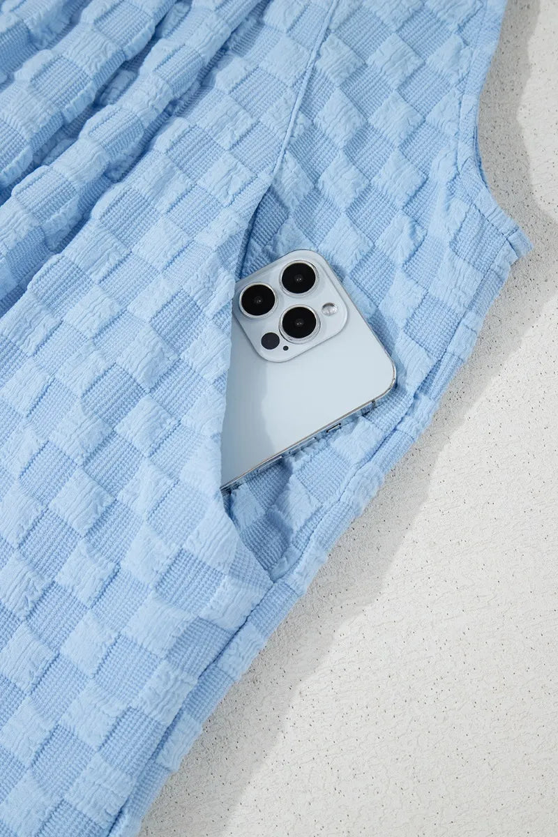 Checkered Pocketed Wide Leg Overalls - Velora Luxury Fashion