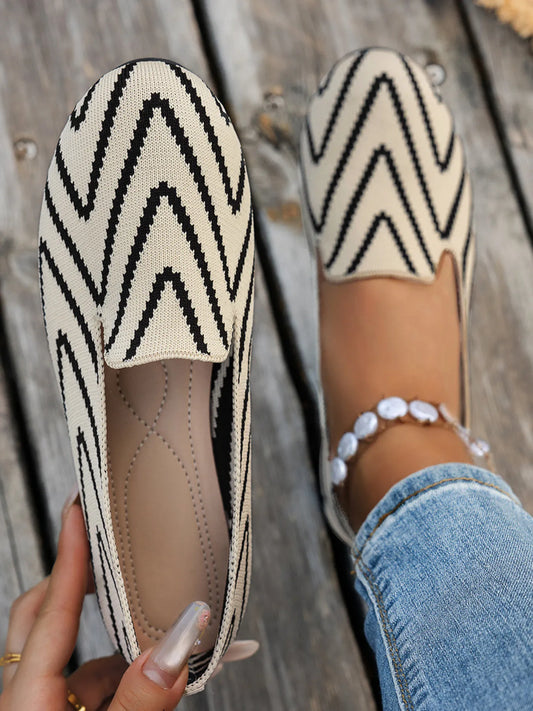 Chevron Pattern Flat Slip-Ons - Velora Luxury Fashion