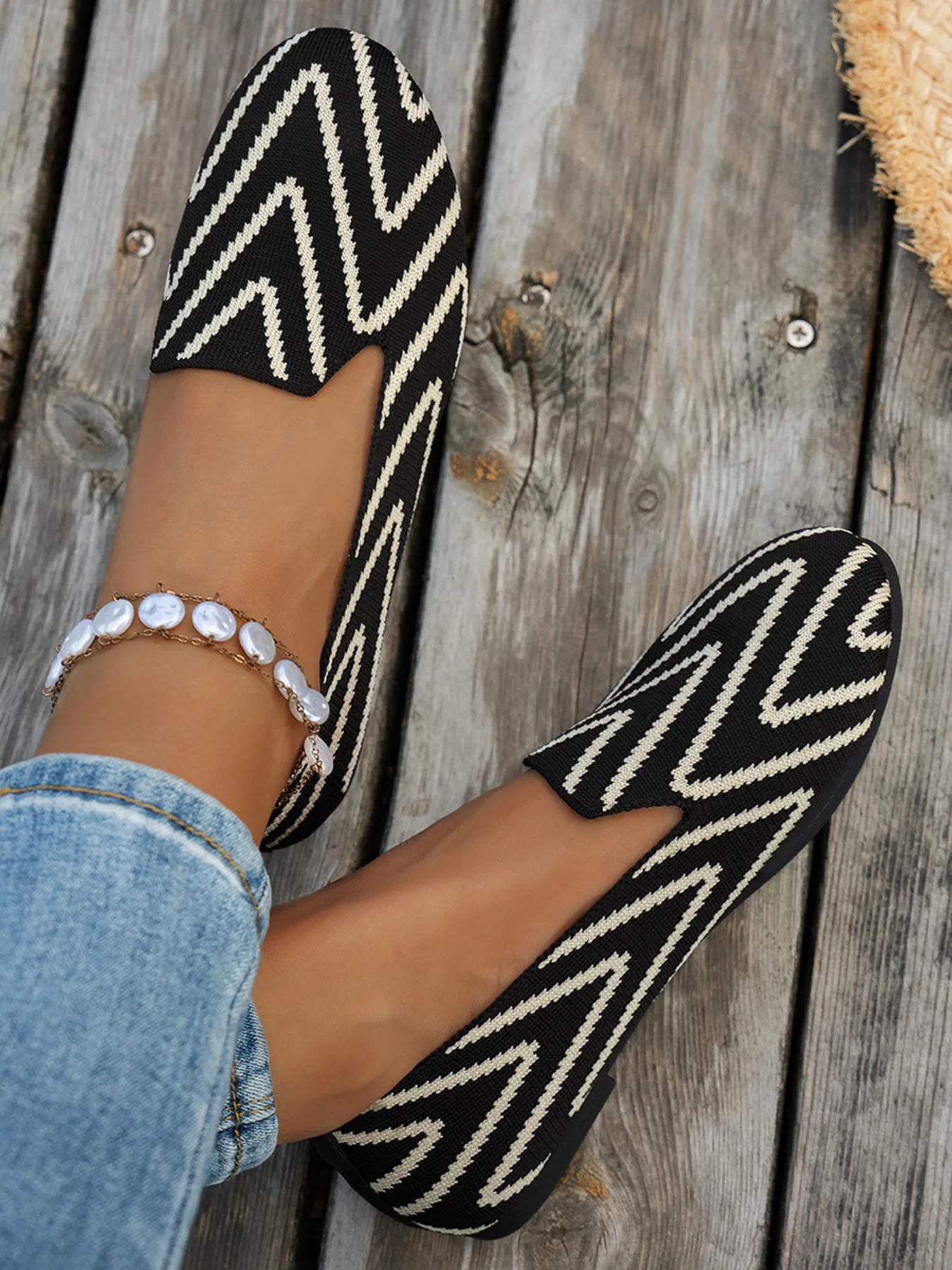 Chevron Pattern Flat Slip-Ons - Velora Luxury Fashion