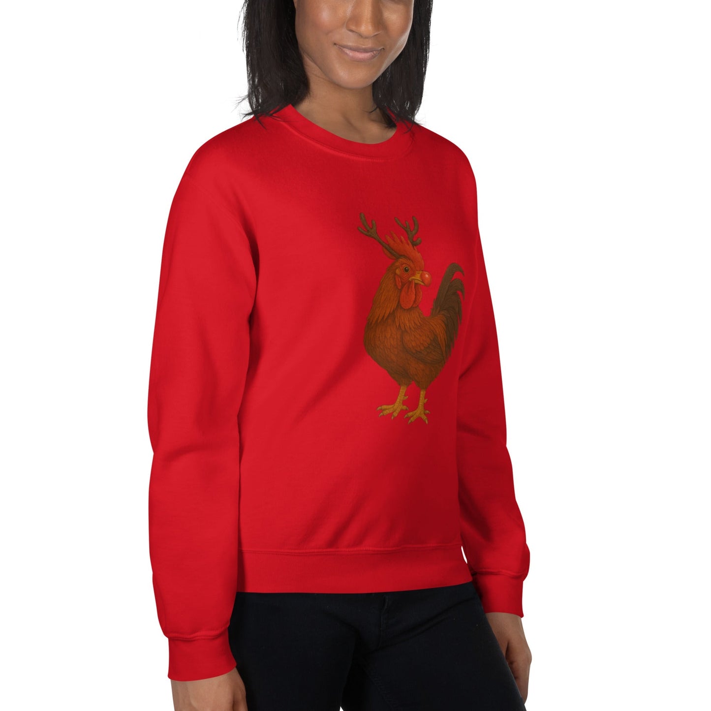 Chickmas Rudolph the Rhode Island Red Rooster Unisex Sweatshirt - Velora Luxury Fashion