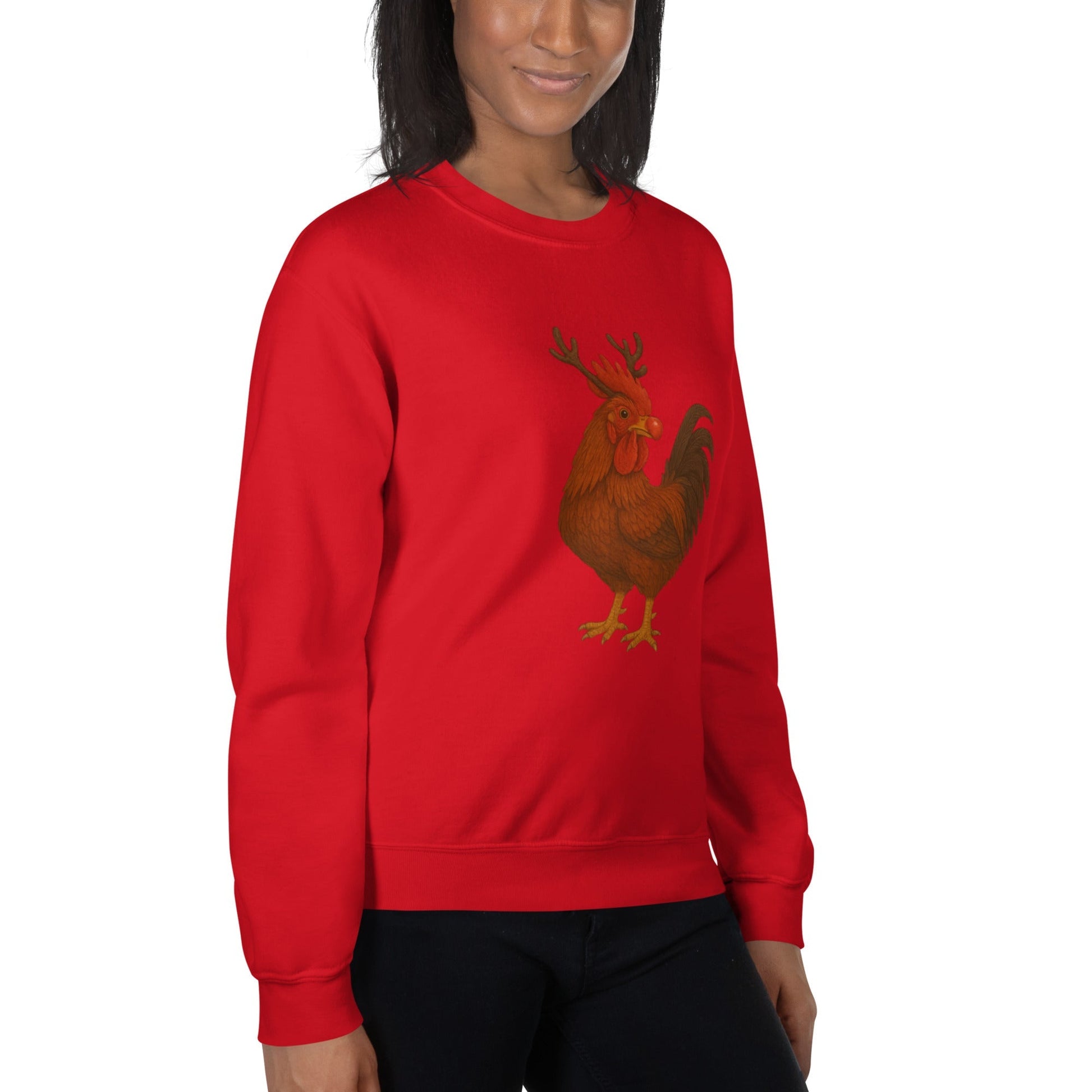 Chickmas Rudolph the Rhode Island Red Rooster Unisex Sweatshirt - Velora Luxury Fashion