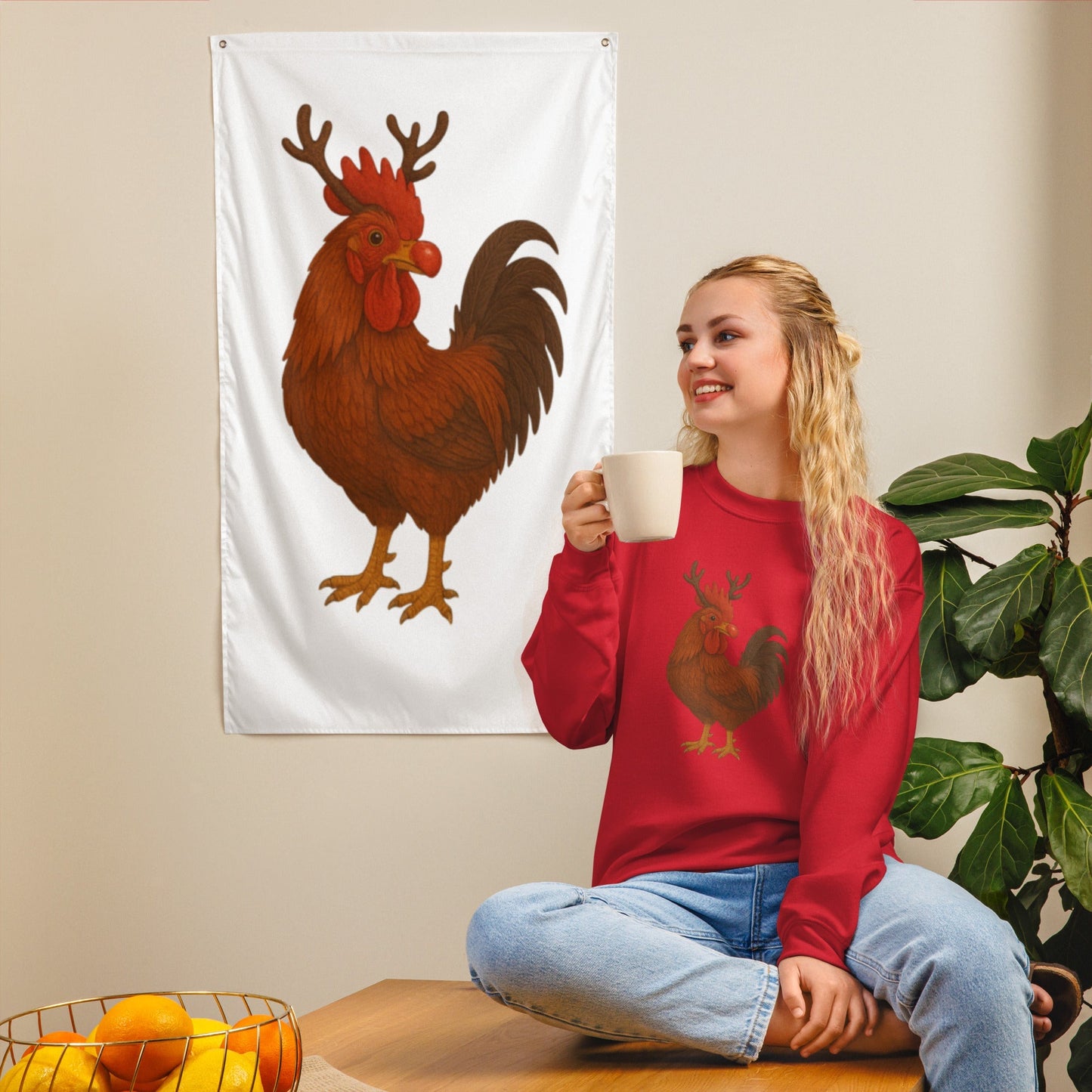 Chickmas Rudolph the Rhode Island Red Rooster Unisex Sweatshirt - Velora Luxury Fashion