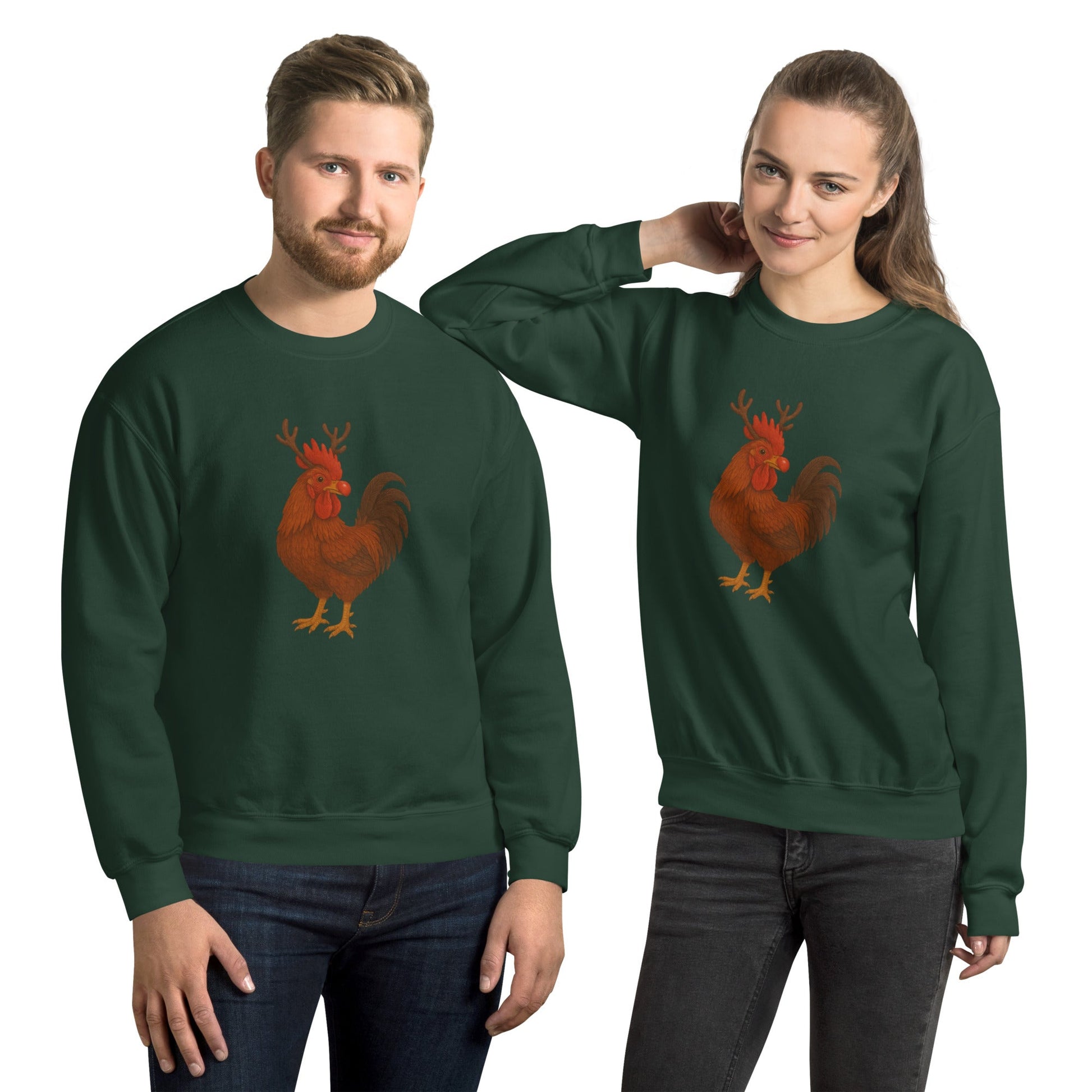 Chickmas Rudolph the Rhode Island Red Rooster Unisex Sweatshirt - Velora Luxury Fashion