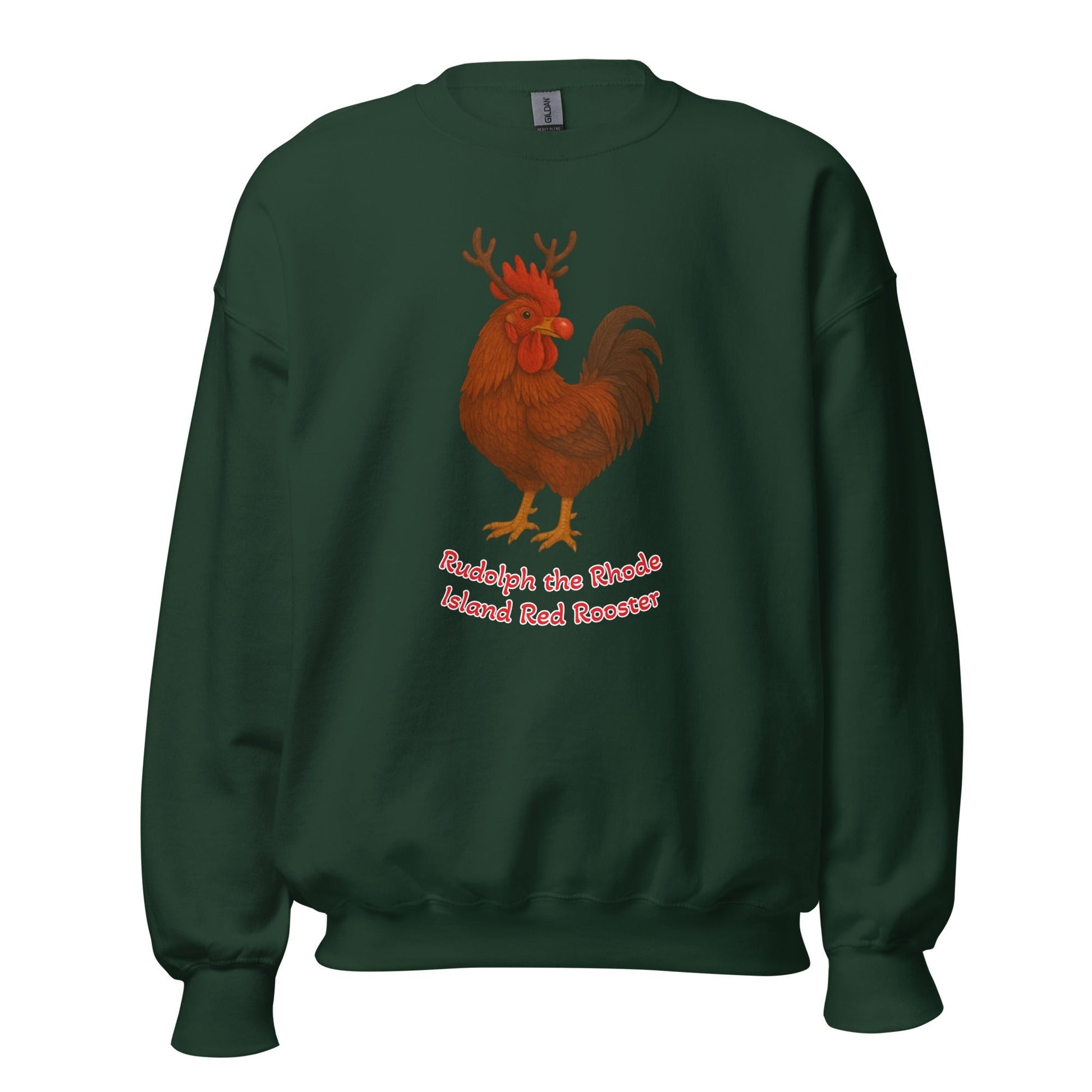 Chickmas Rudolph the Rhode Island Red Rooster (words) Unisex Sweatshirt - Velora Luxury Fashion