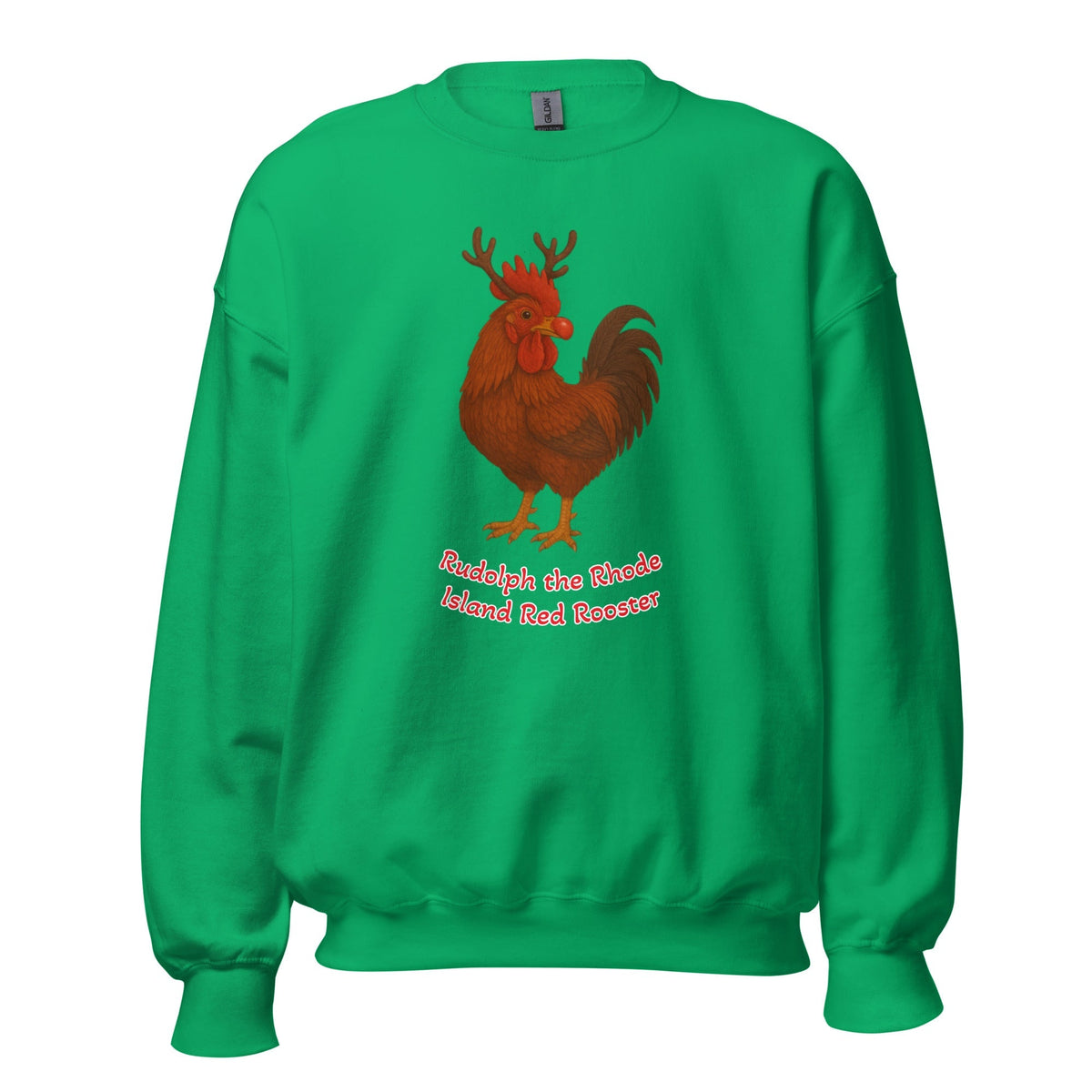 Chickmas Rudolph the Rhode Island Red Rooster (words) Unisex Sweatshirt - Velora Luxury Fashion