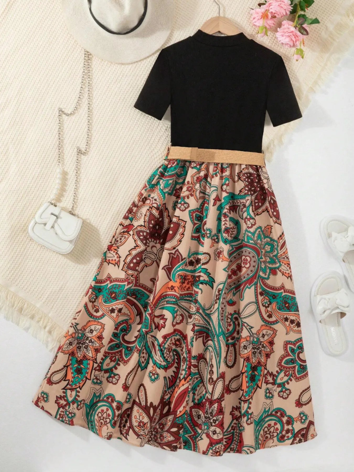 Children's Printed Short Sleeve Dress - Velora Luxury Fashion