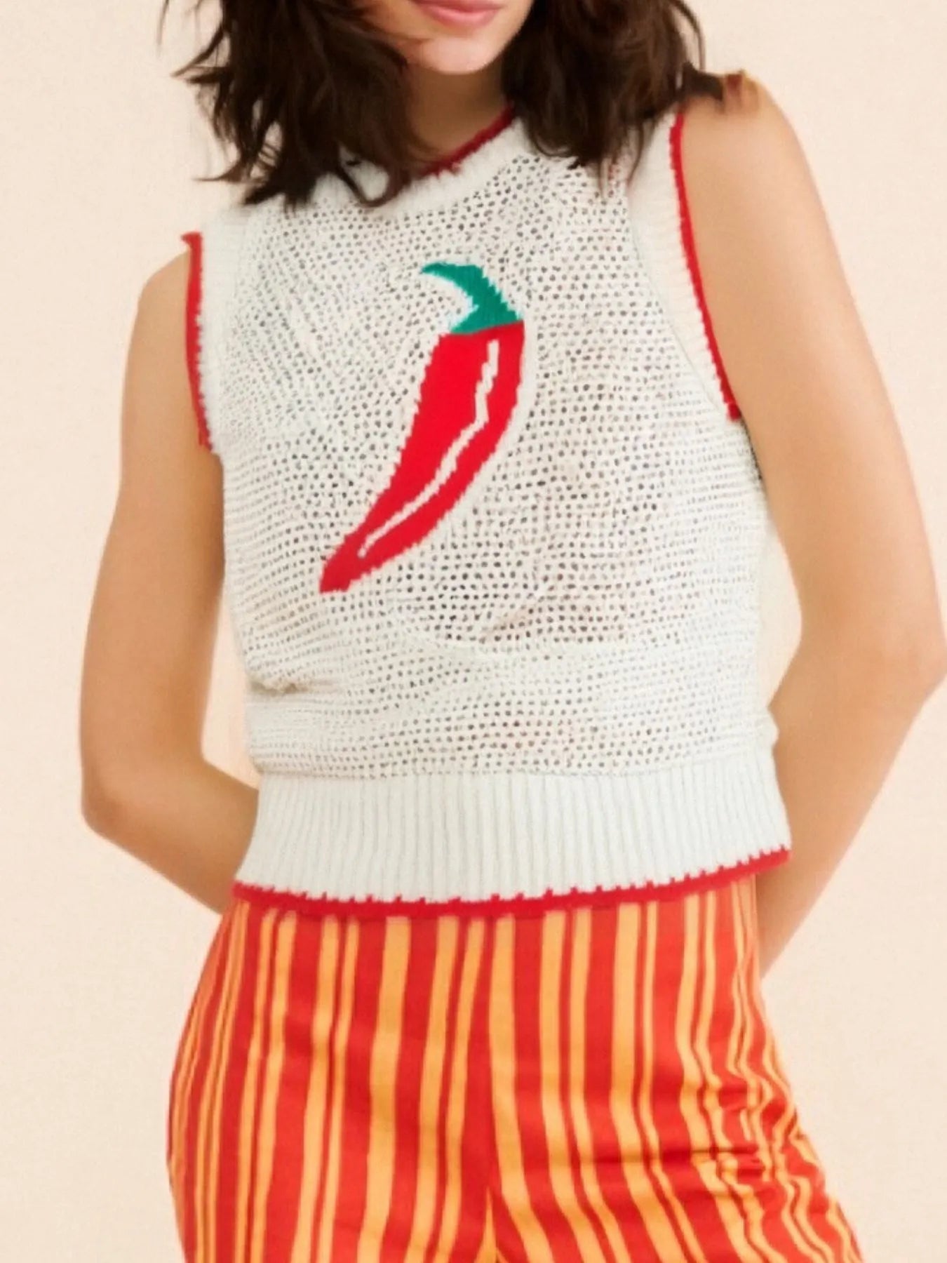 Chili Pepper Crochet Knit Tank Top - Velora Luxury Fashion