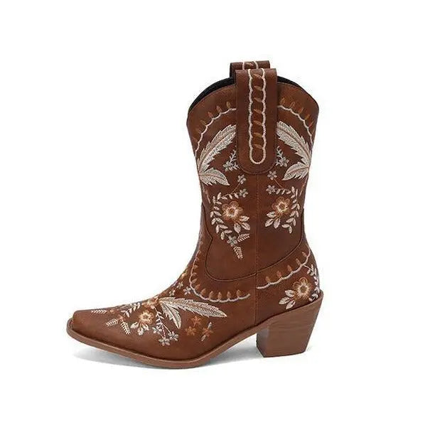 Chunky Heel Embroidery Knee-high Cowboy Boots EX-STOCK Canada