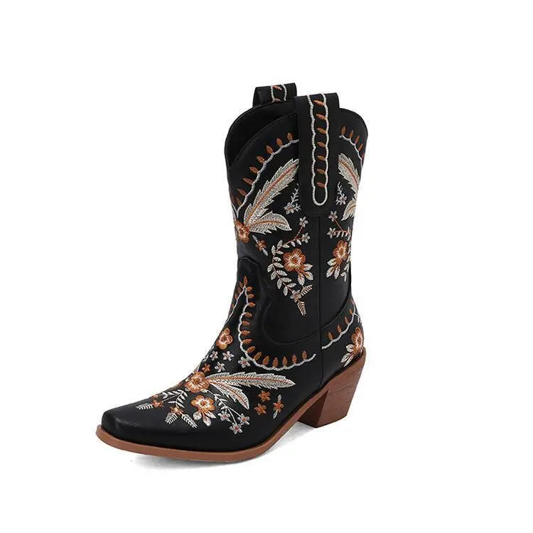 Chunky Heel Embroidery Knee-high Cowboy Boots EX-STOCK Canada
