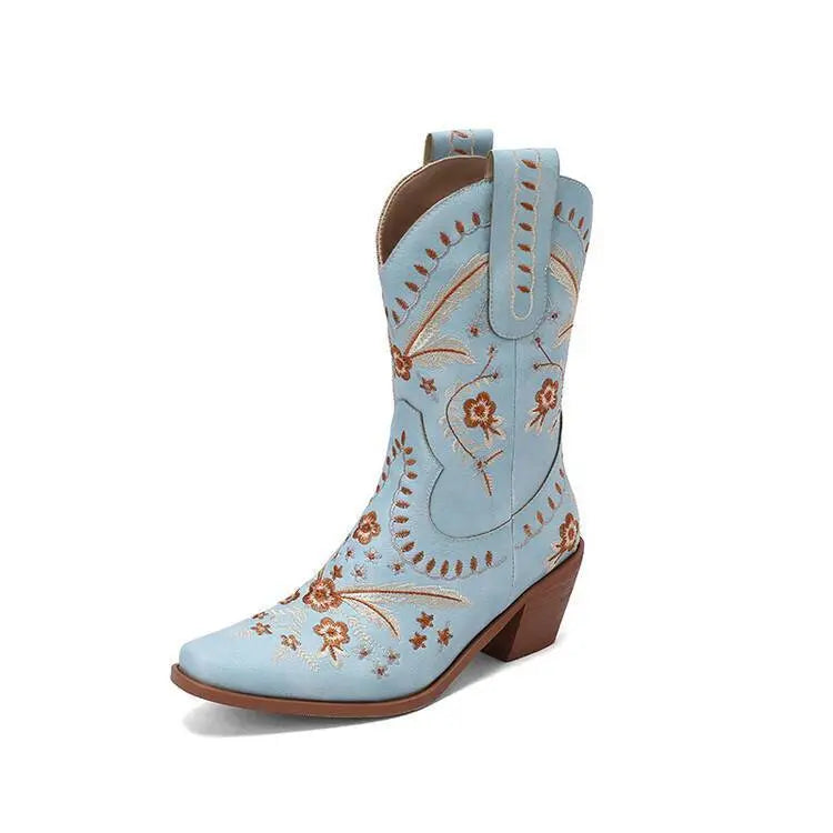 Chunky Heel Embroidery Knee-high Cowboy Boots EX-STOCK Canada