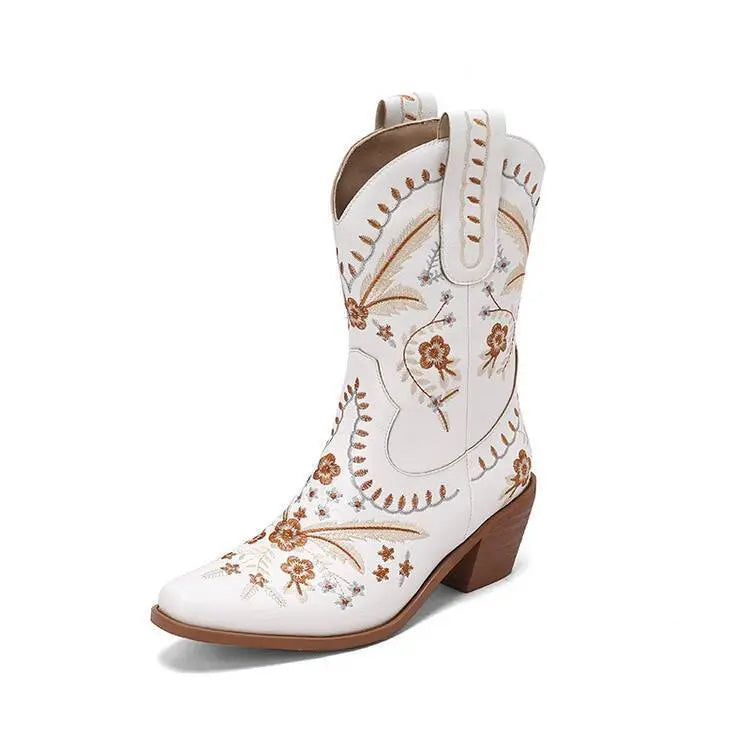 Chunky Heel Embroidery Knee-high Cowboy Boots EX-STOCK Canada