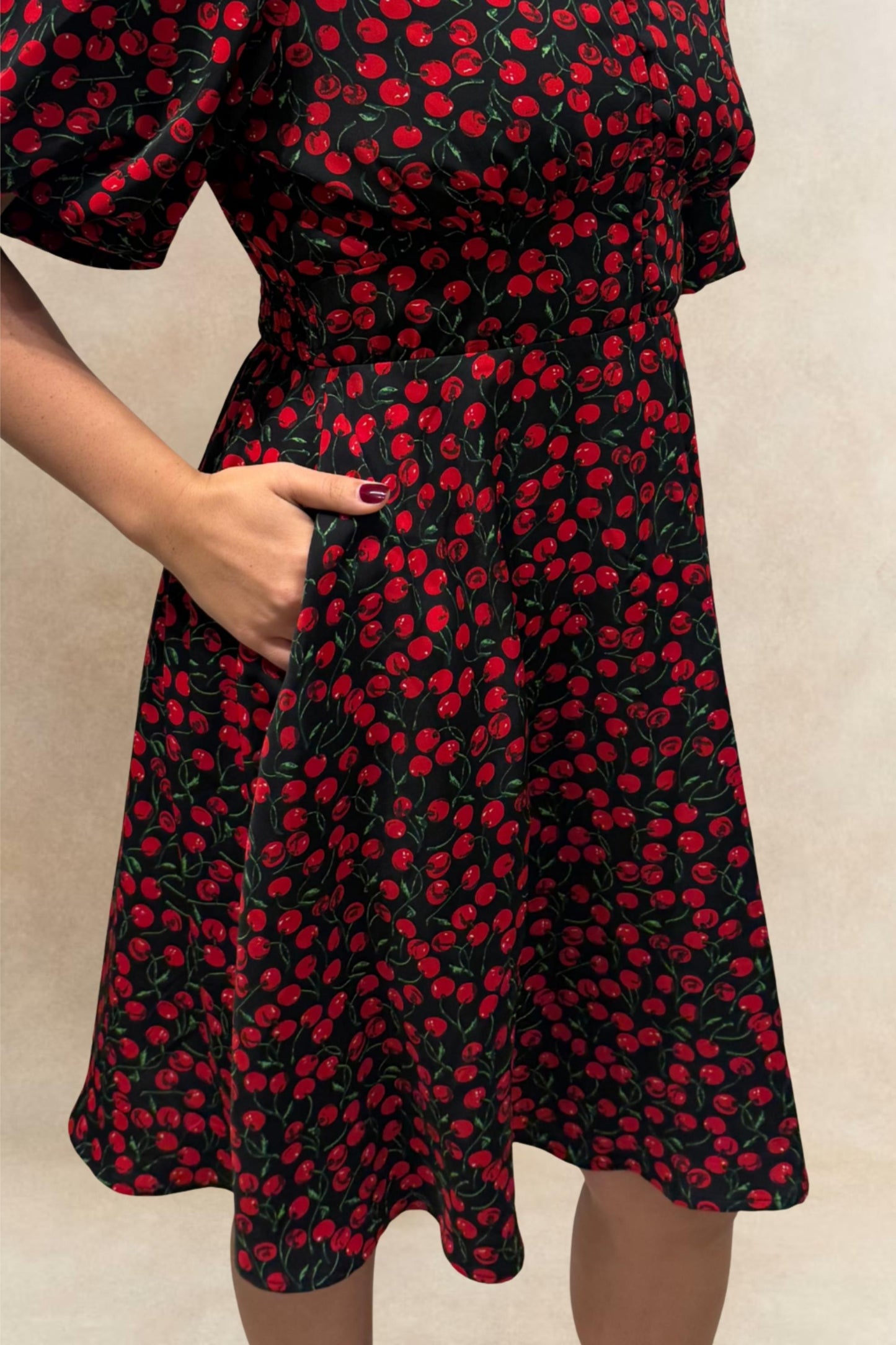 Cindy Black Cherry Fit and Flare Dress Flowy Sleeves - Velora Luxury Fashion
