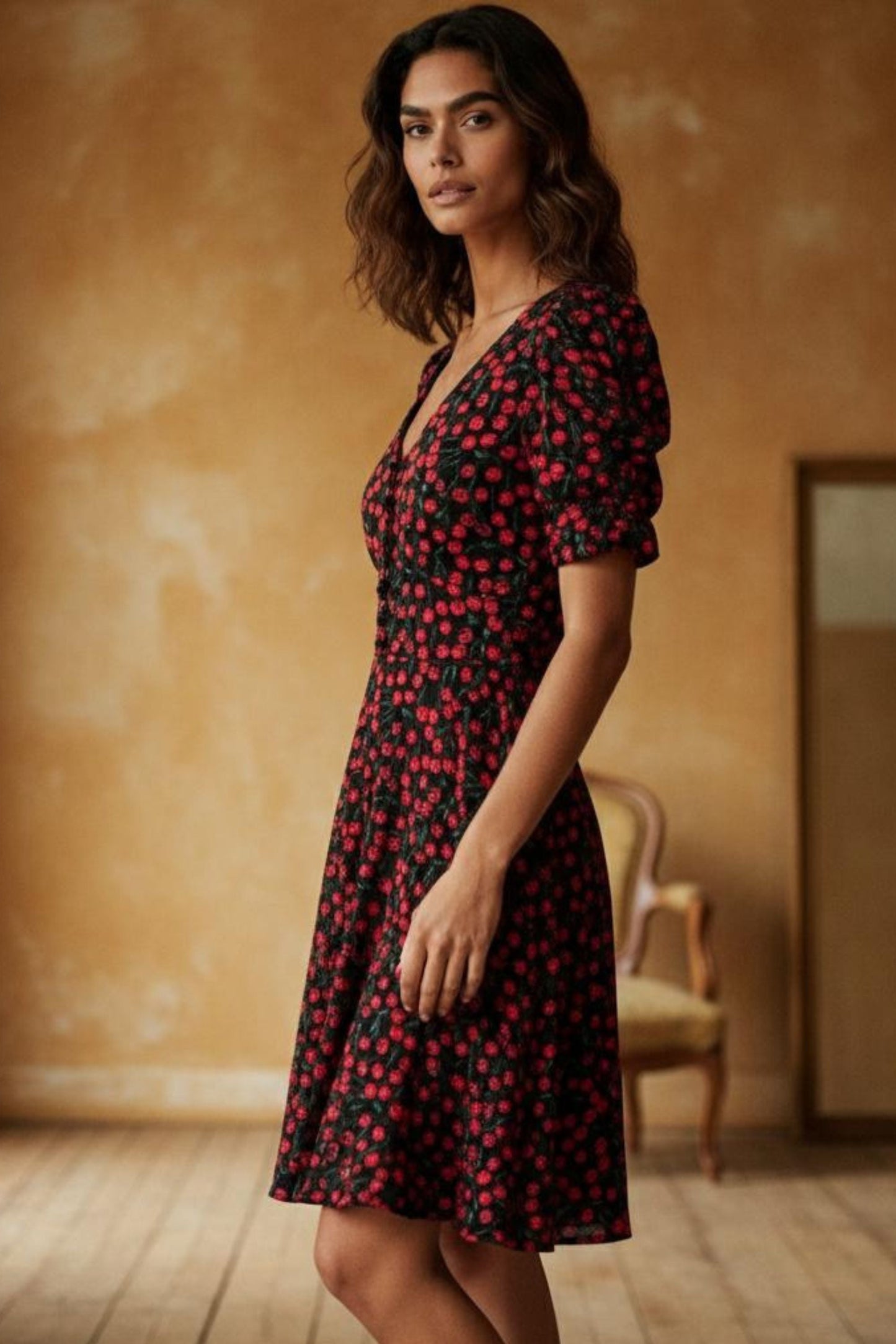 Cindy Black Cherry Fit and Flare Dress Flowy Sleeves - Velora Luxury Fashion