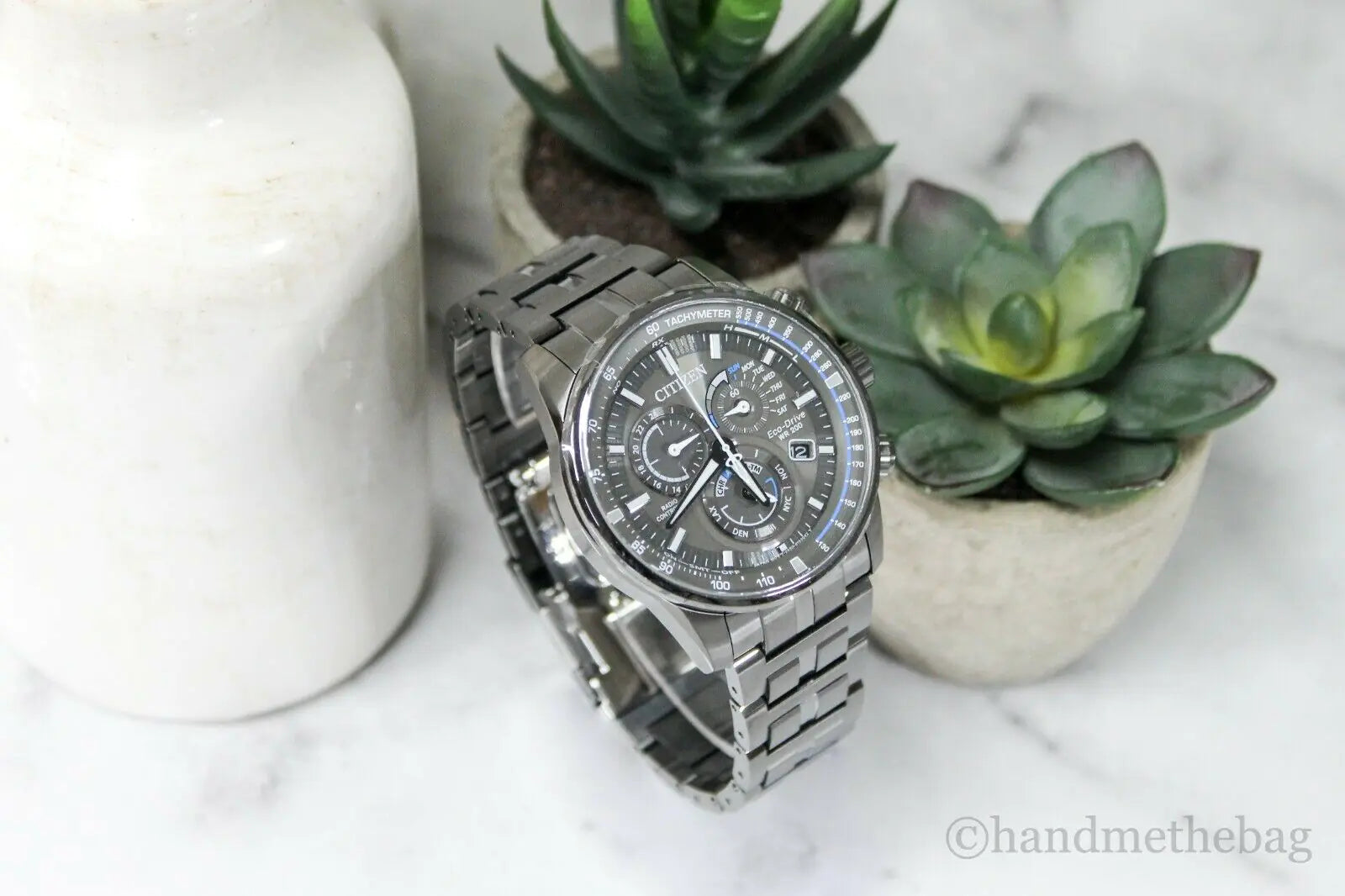 Citizen (AT4127-52H) Eco Drive Mens PCAT Gunmetal Stainless Steel Bracelet Watch - Velora Luxury Fashion