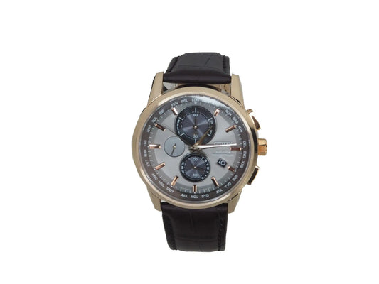Citizen (AT8113-04H) World Chronograph A-T Brown Crocodile Print Strap Watch - Velora Luxury Fashion