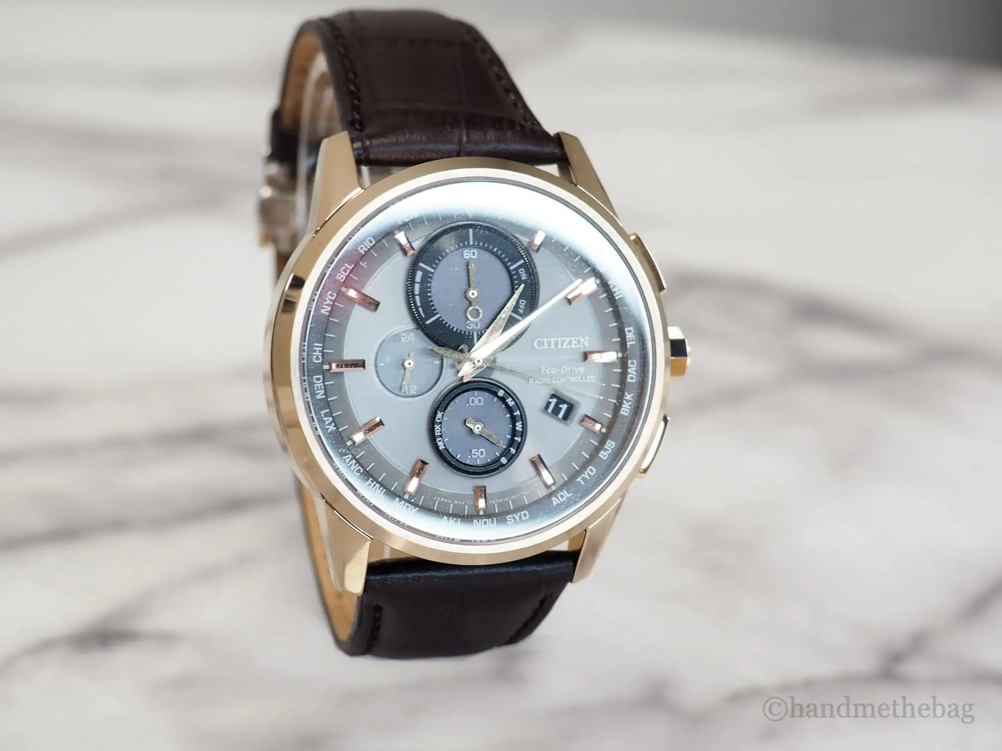 Citizen (AT8113-04H) World Chronograph A-T Brown Crocodile Print Strap Watch - Velora Luxury Fashion