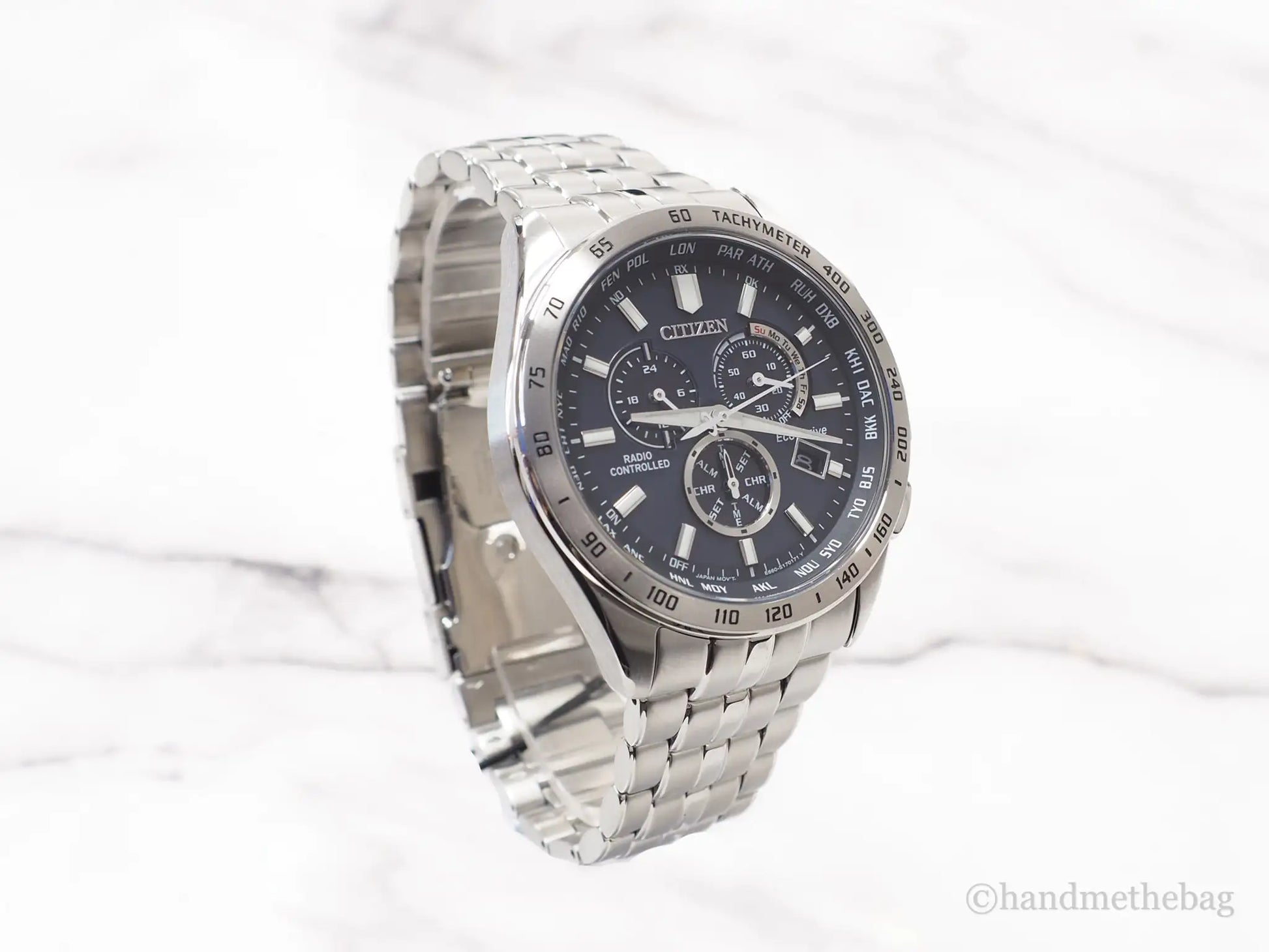 Citizen (CB5870-58L) Eco-Drive A-T World Chronograph Stainless Steel Wrist Watch - Velora Luxury Fashion