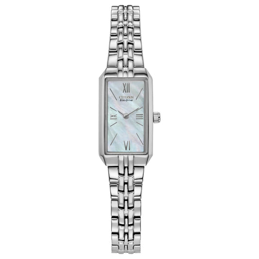 Citizen Ladies Eco-Drive Classic Dress Corso Stainless Steel Rectangle Watch with Mother-of-Pearl Dial 2-Hand Jewelry Clasp - Velora Luxury Fashion