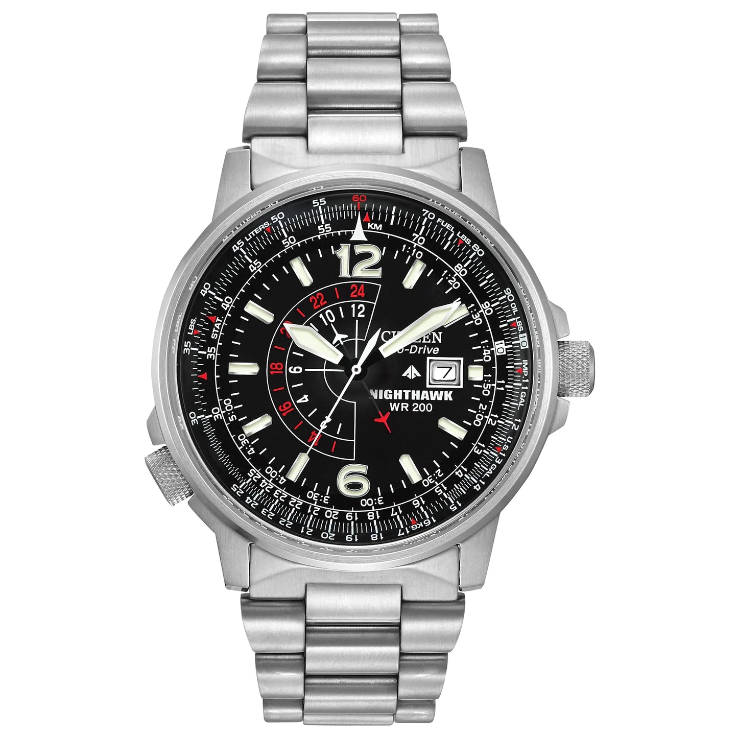 Citizen Mens Eco-Drive Promaster Air Nighthawk Pilot Stainless Steel Watch Luminous Black Dial 42mm (Model: BJ7000-52E) - Velora Luxury Fashion