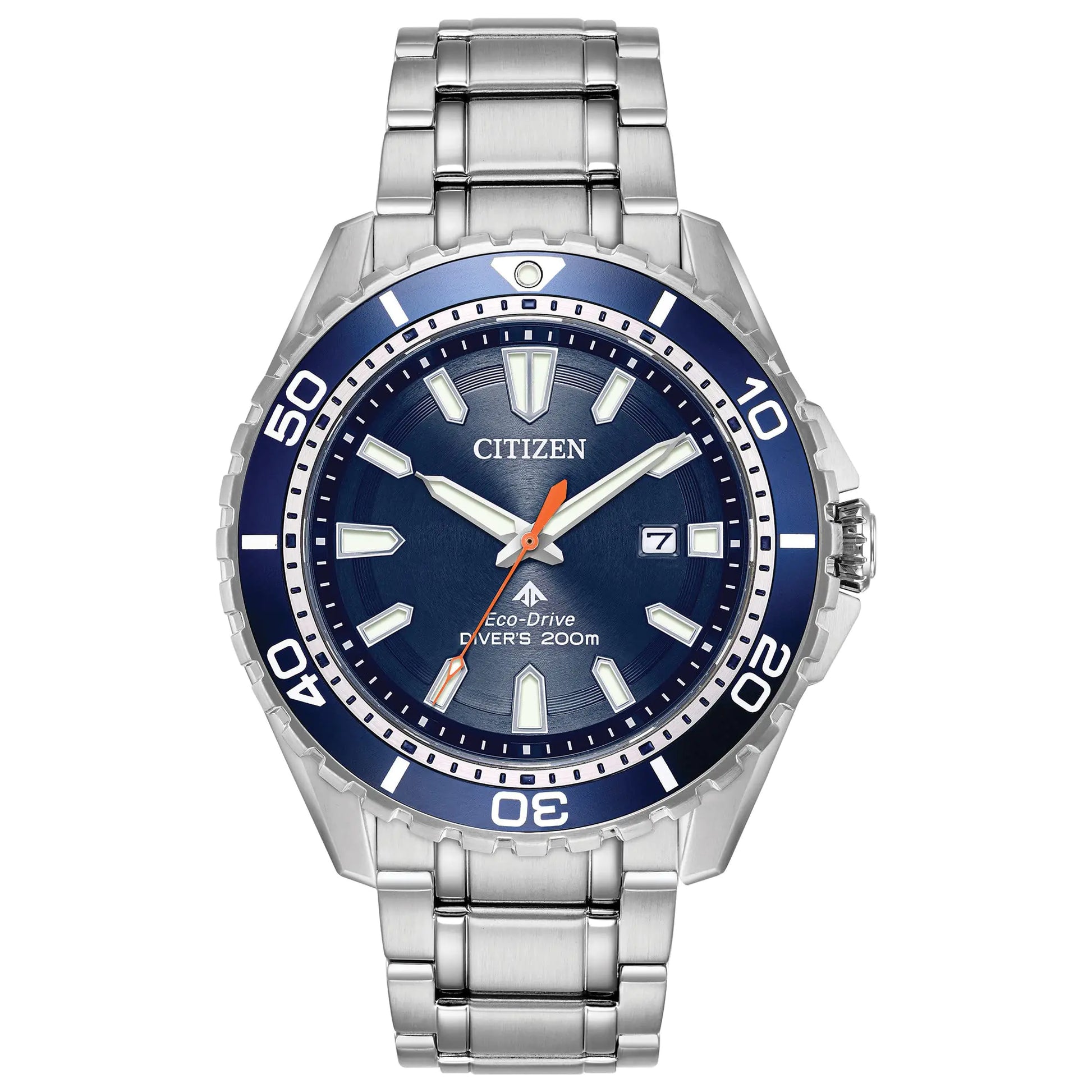Citizen Mens Promaster Sea Eco-Drive Stainless Steel Watch 3-Hand Date One-way Rotating Bezel ISO Compliant Luminous Hands and Markers Blue Dial 45mm (Model: BN0191-55L) - Velora Luxury Fashion