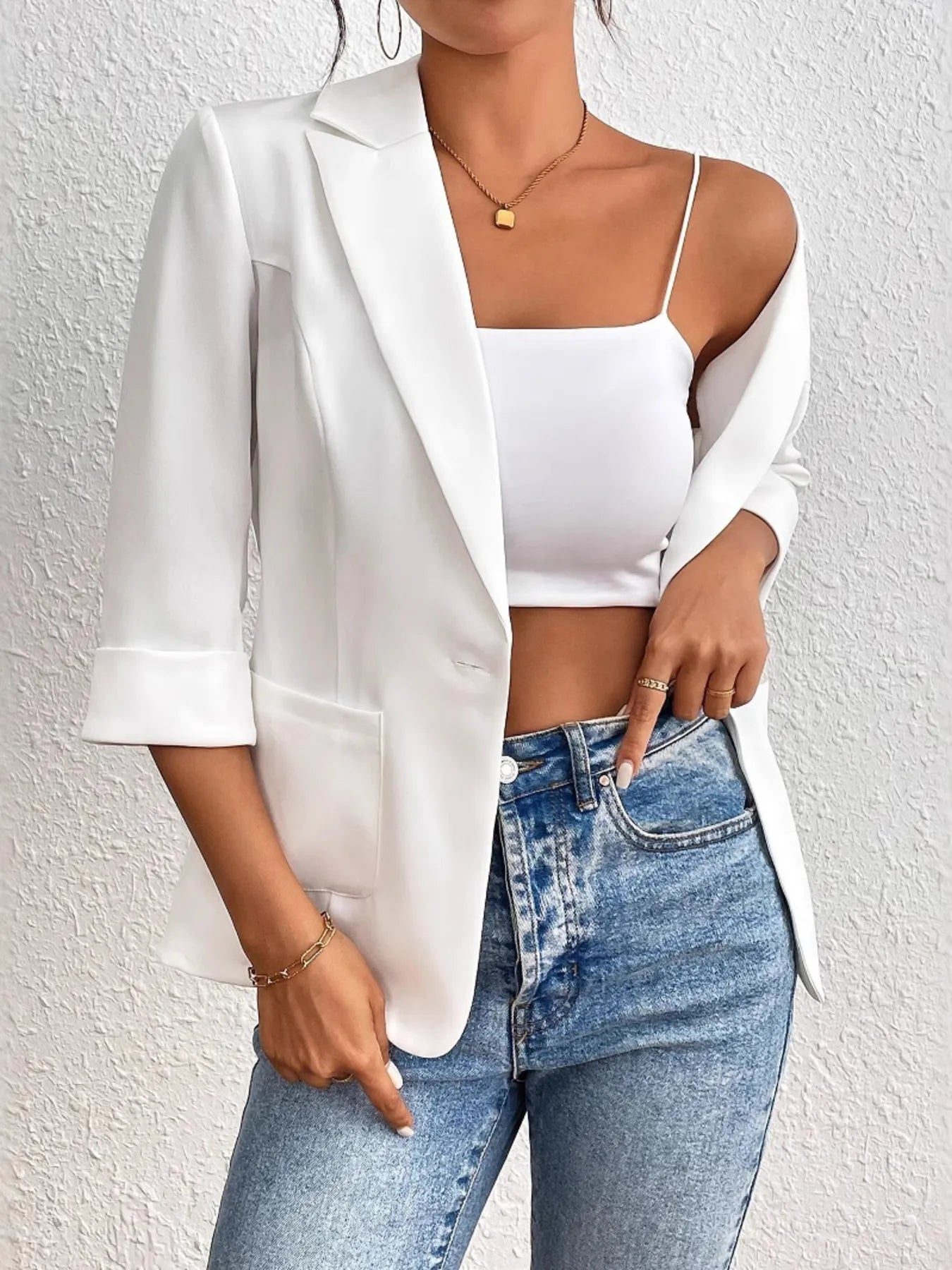 Classic Lapel Collar One Button Blazer - Velora Luxury Fashion