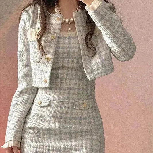 Classic Style Two piece, sleeve jacket Blue White Adult Lady Like Woman Dress Suit Elegant Outfit