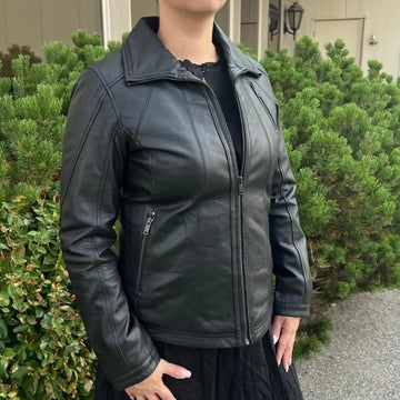 Classic Women's Lamb Leather Jacket with Regular Collar - Velora Luxury Fashion