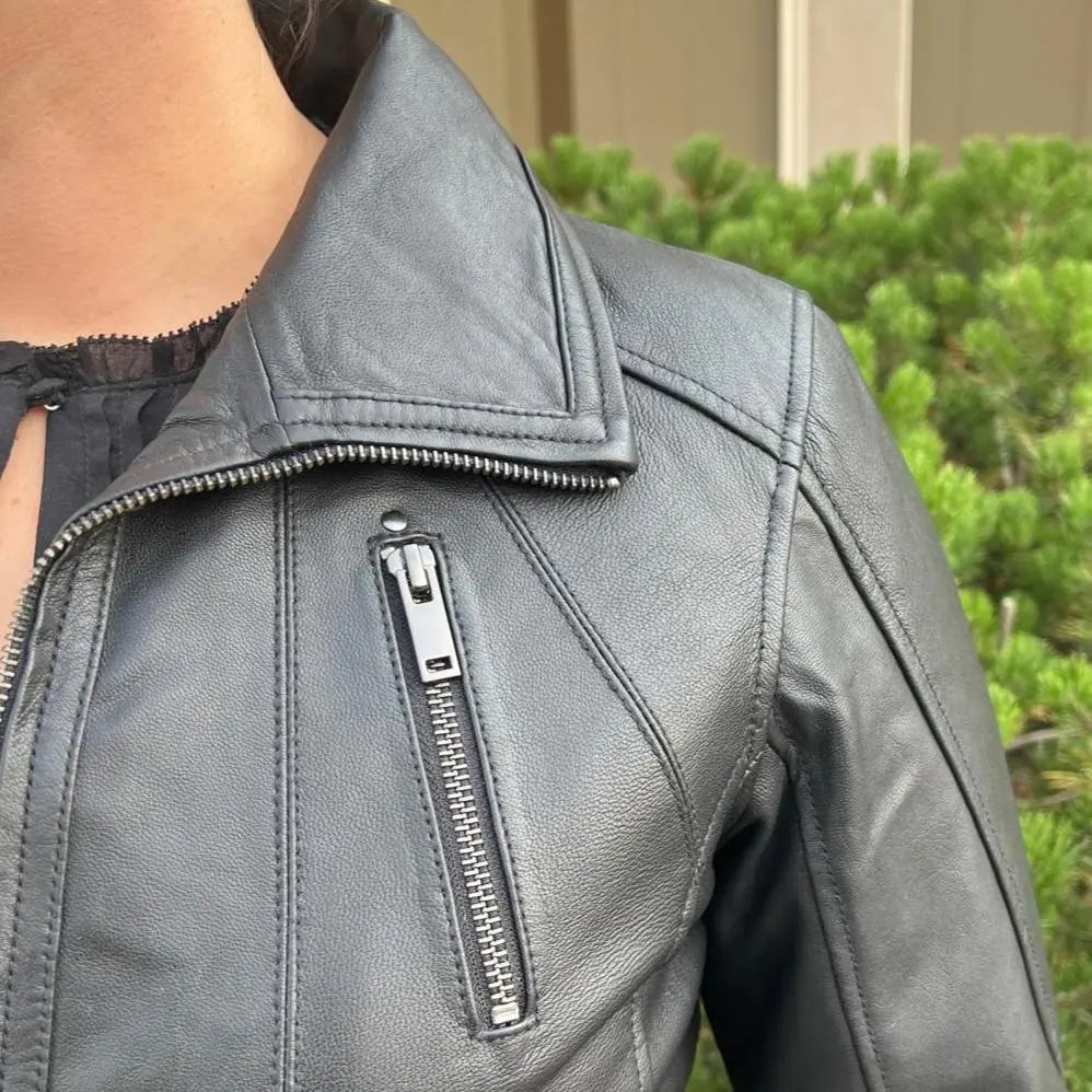 Classic Women's Lamb Leather Jacket with Regular Collar - Velora Luxury Fashion