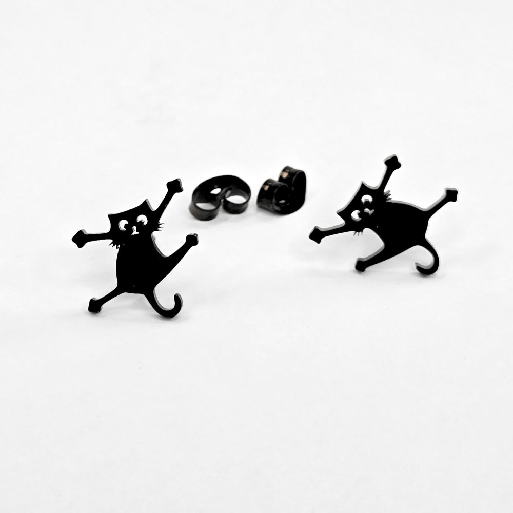 Clinging Black Cat Studs - Velora