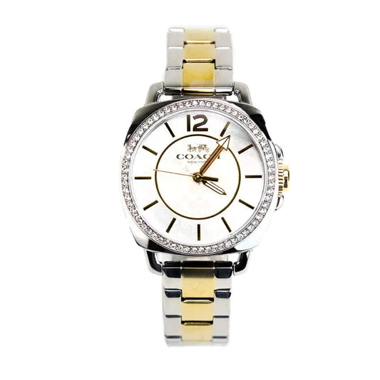 Coach Boyfriend Crystal Bezel Silver Gold Toned Watch - Velora Luxury Fashion