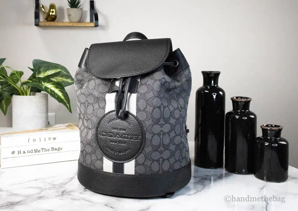 Coach Dempsey Black Smoke Signature Jacquard Canvas Patch Backpack - Velora Luxury Fashion