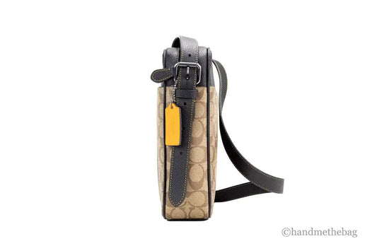 Coach Hudson 21 Khaki Terracotta Signature Varsity Stripe Crossbody - Velora Luxury Fashion