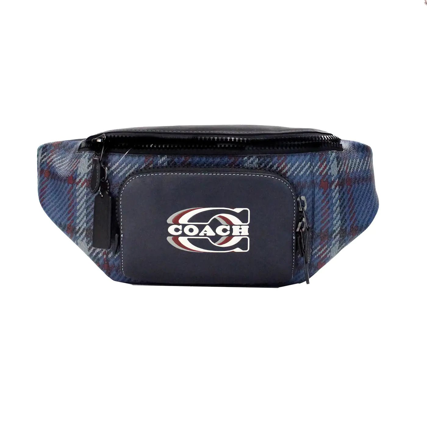 Coach Navy Plaid Canvas Belt Bag - Velora Luxury Fashion