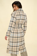 Coalition LA Double-Breasted Plaid Coat with Belt - Velora Luxury Fashion