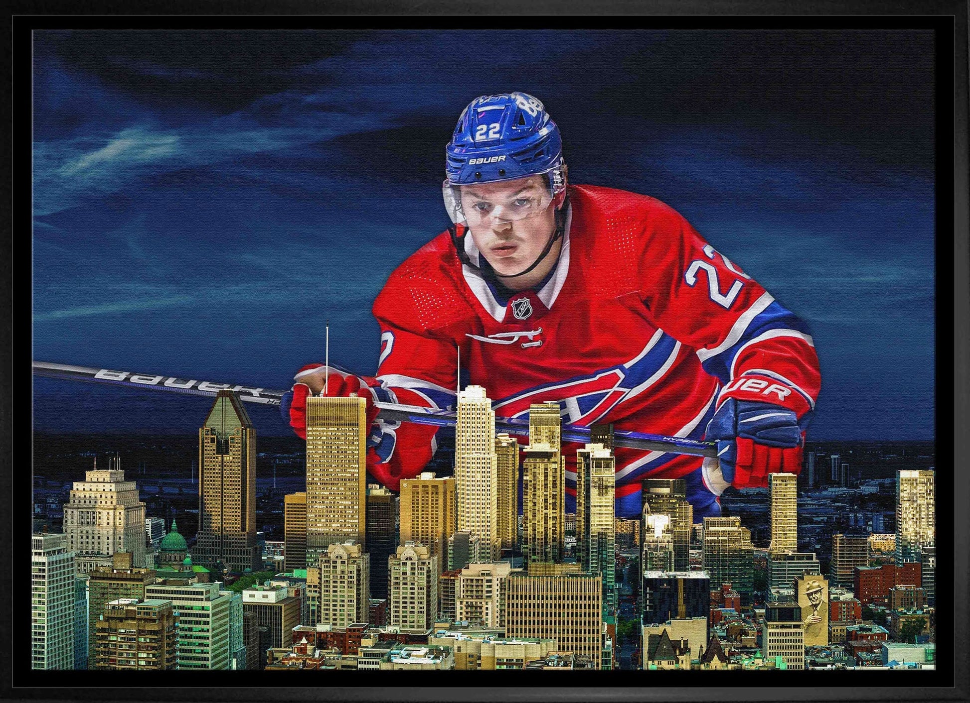 Cole Caufield 20x29 Canvas Framed Canadiens Skyline-H - Velora Luxury Fashion