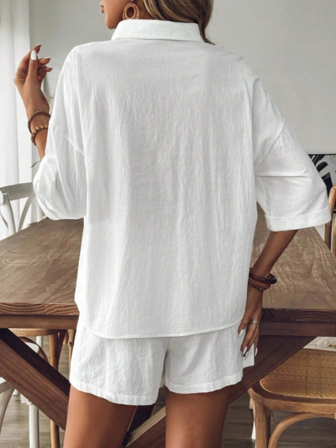 Collared Neck Half Sleeve Top and Shorts Set - Velora Luxury Fashion