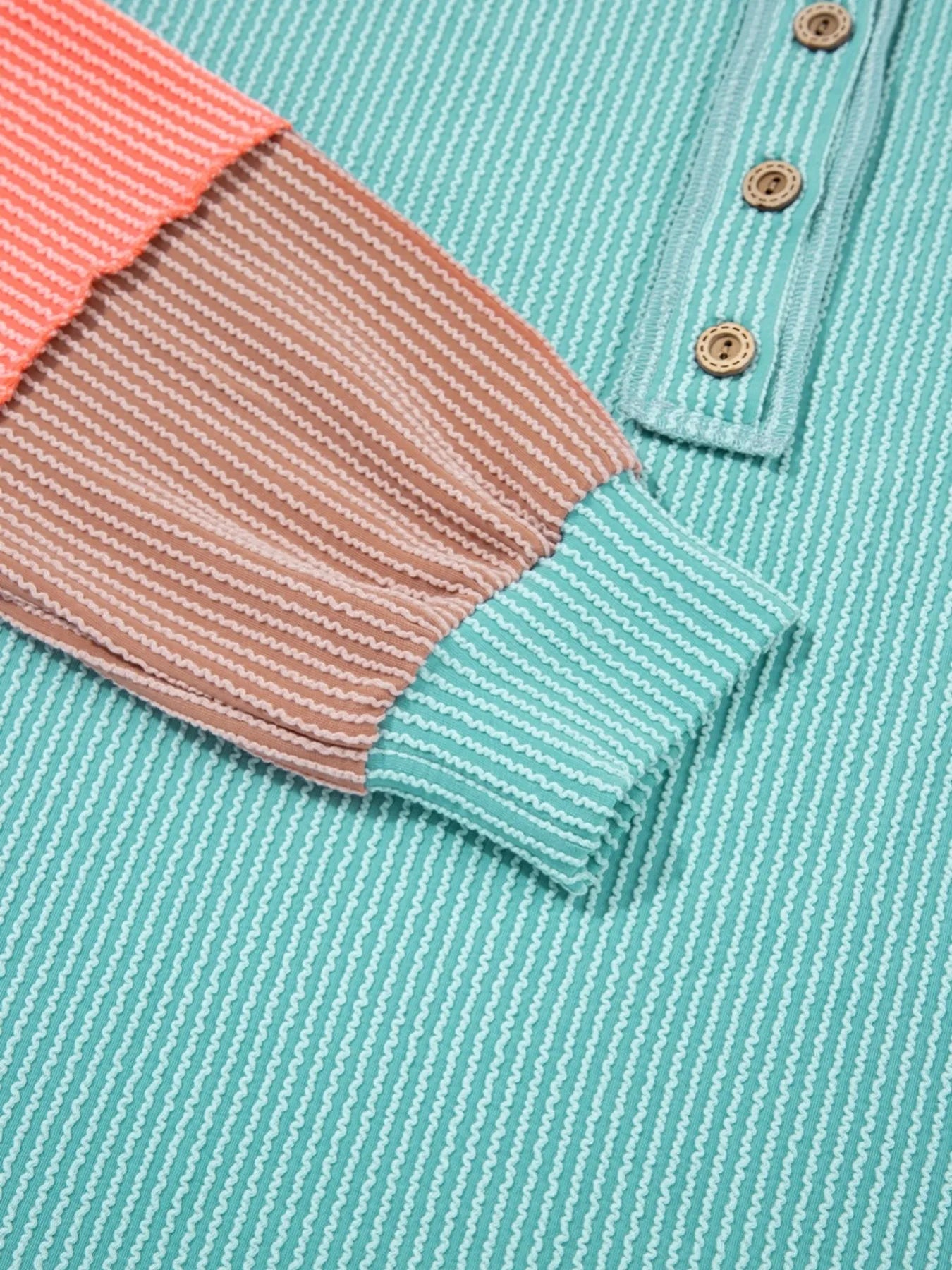 Color Block Ribbed Knit Henley Sweatshirt - Velora Luxury Fashion