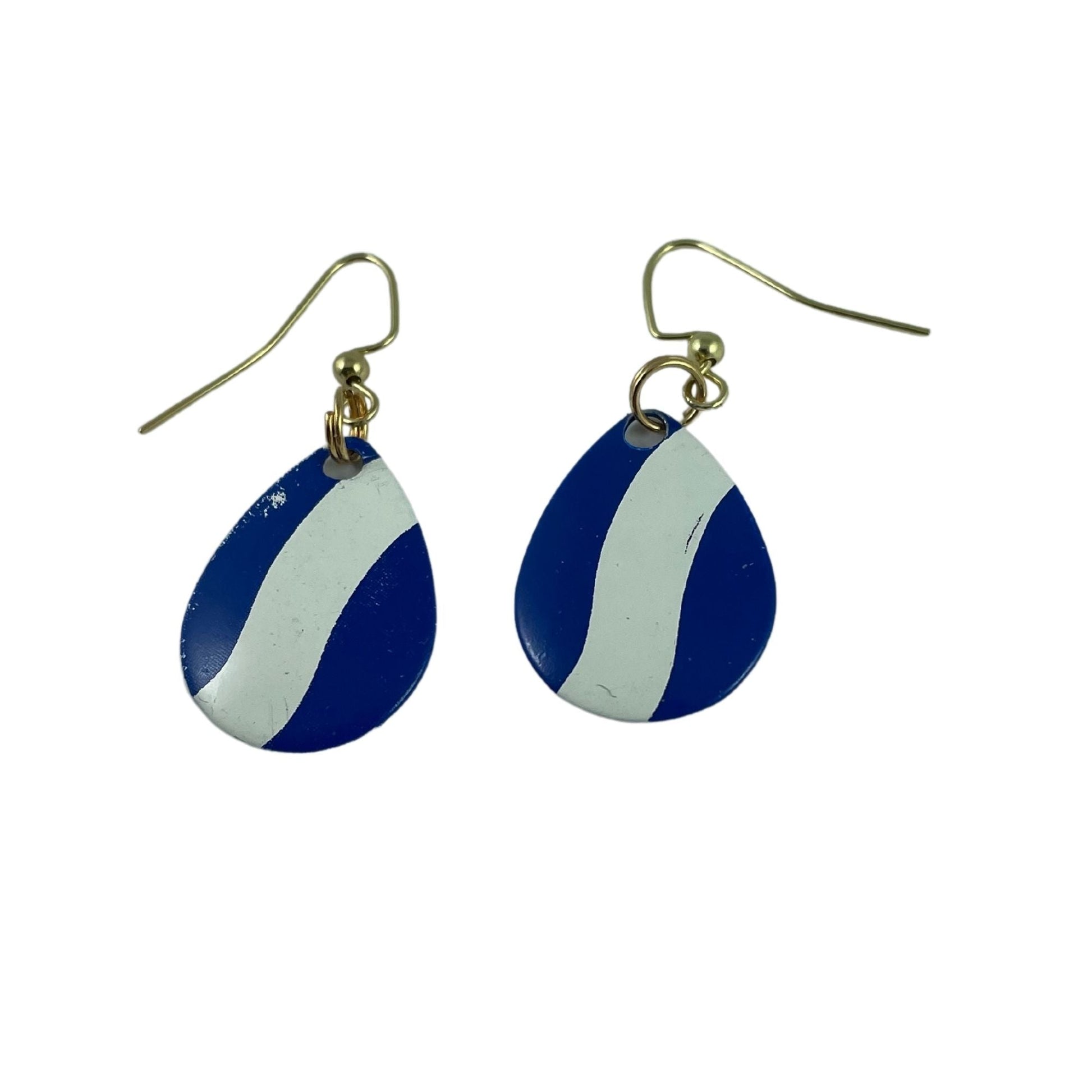 Colorado Deep Cup Blue White Striped Spinner Blade Earrings - Velora Luxury Fashion