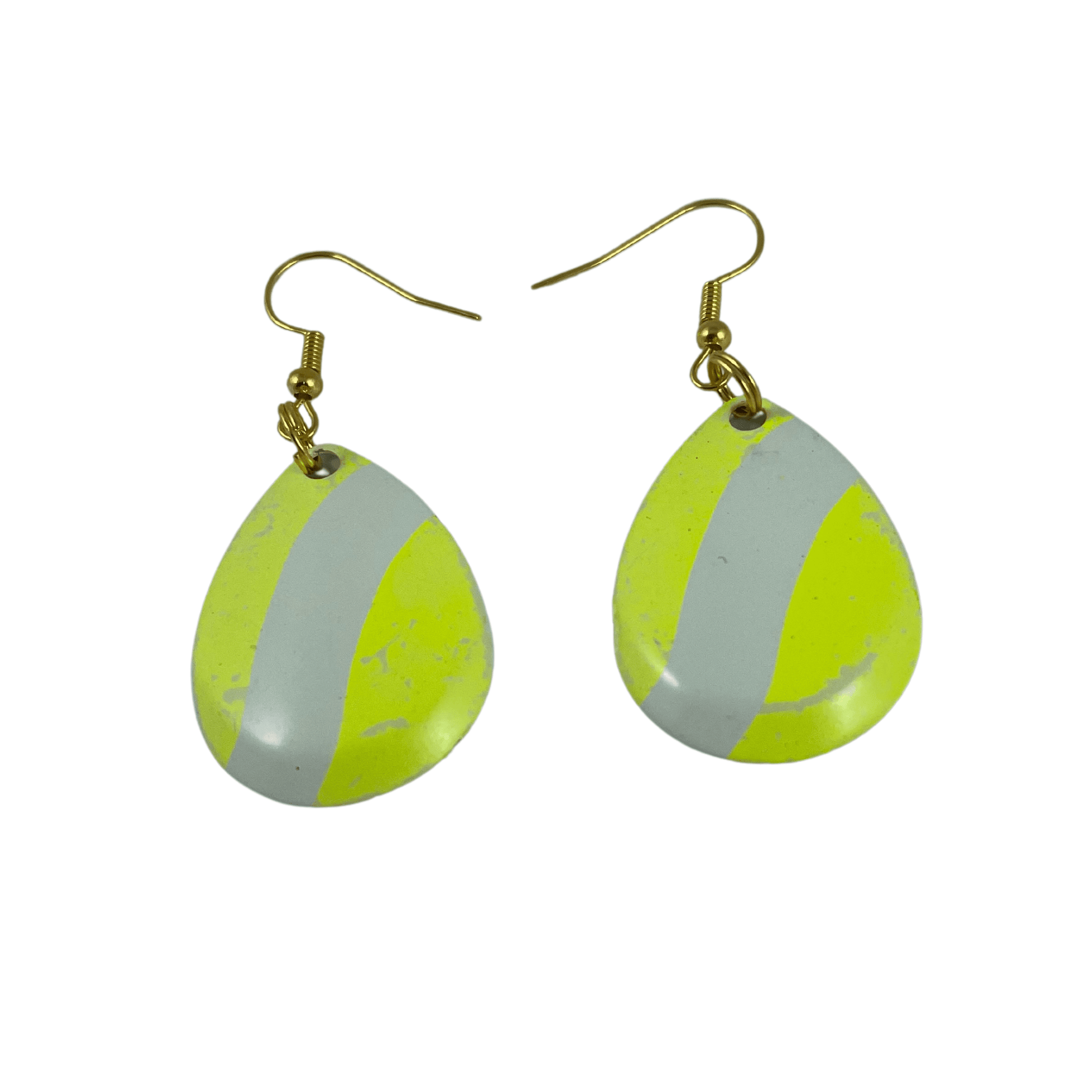 Colorado Deep Cup Chartreuse White Striped Spinner Blade Earrings - Velora Luxury Fashion
