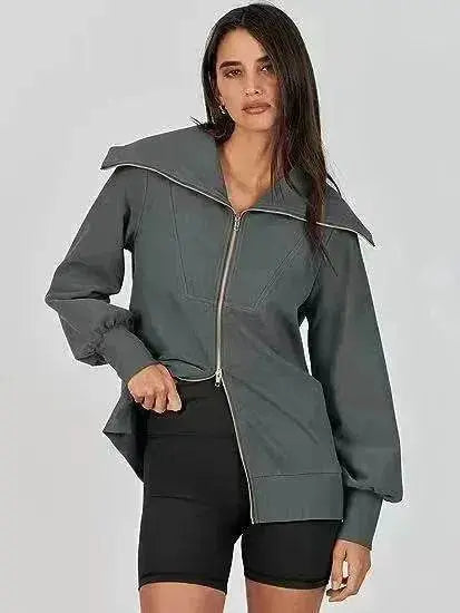 Comfortable Large Collar Double Zipper Sweater