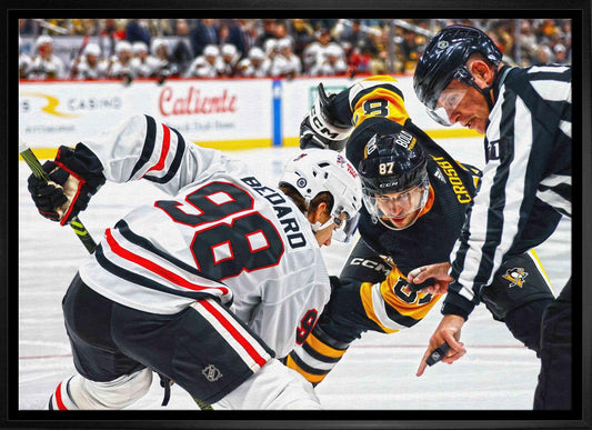 Connor Bedard 20x29 Framed Canvas Blackhawks vs Crosby - Velora Luxury Fashion