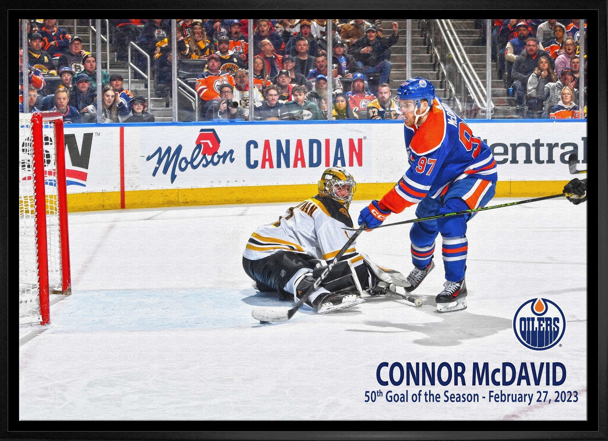 Connor McDavid 20x29 Framed Canvas Oilers 50th Goal - Velora Luxury Fashion