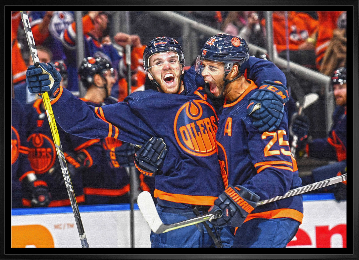 Connor McDavid and Darnell Nurse 20x29 Framed Canvas Oilers Celebration-H - Velora Luxury Fashion