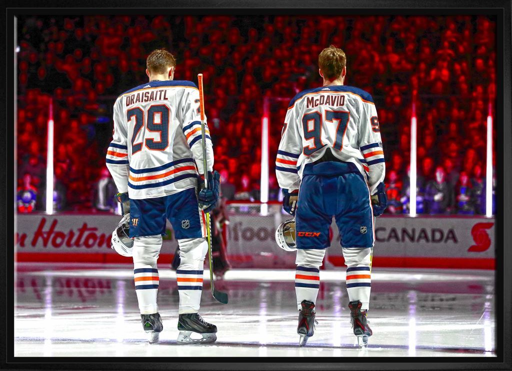 Connor McDavid and Leon Draisaitl Edmonton Oilers Framed 20x29 Line-Up Canvas - Velora Luxury Fashion