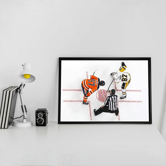Connor McDavid and Sidney Crosby Framed 20x29 Overhead Face-off Canvas - Velora Luxury Fashion