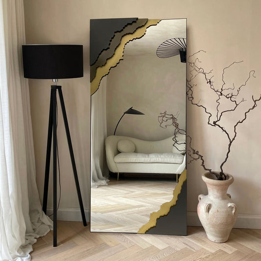Contour Reflections: Dual-Tone Metal Frame Floor and Wall Mirror - Velora Luxury Fashion